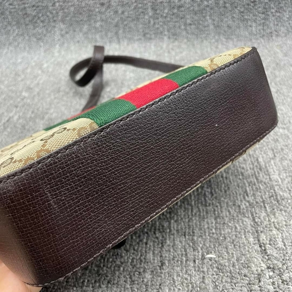 100% Authentic GUCCI Webby Bee Brown&Red&Green Cloth Shoulder Bag - Picture 5 of 15